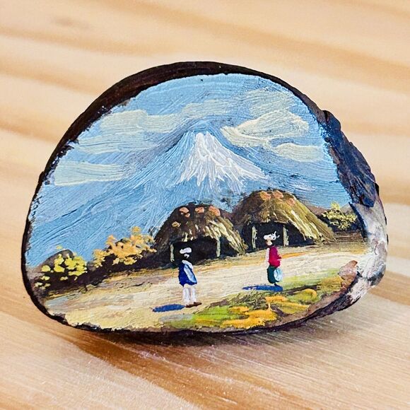 Vintage Native SouthAmerican Hand Painted Tagua Nut Mountain Traditional Scene